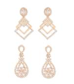 Valentine's Special Rose Gold Plated & White AD Studded Drop Earrings for Women 