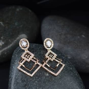 Valentine's Special Rose Gold Plated & White AD Studded Drop Earrings for Women  2