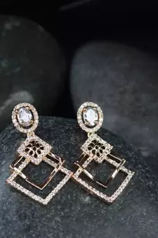 Valentine's Special Rose Gold Plated & White AD Studded Drop Earrings for Women 