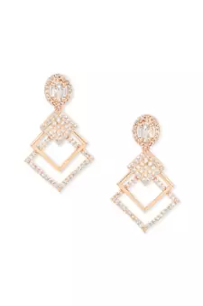 Valentine's Special Rose Gold Plated & White AD Studded Drop Earrings for Women 