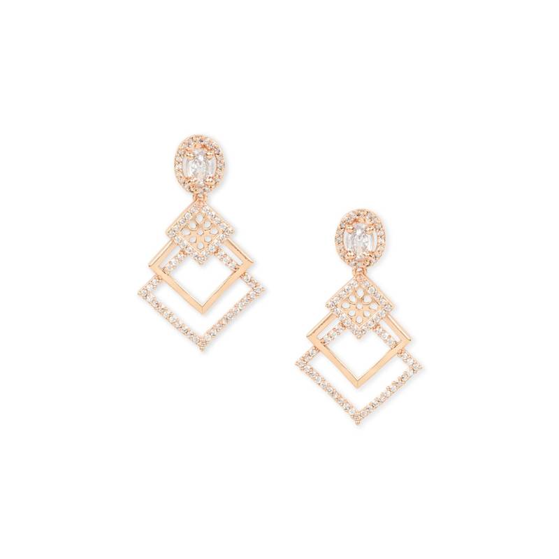 Valentine's Special Rose Gold Plated & White AD Studded Drop Earrings for Women 
