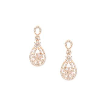 Valentine's Special Rose Gold Plated & White AD Studded Drop Earrings for Women  5