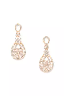 Valentine's Special Rose Gold Plated & White AD Studded Drop Earrings for Women 