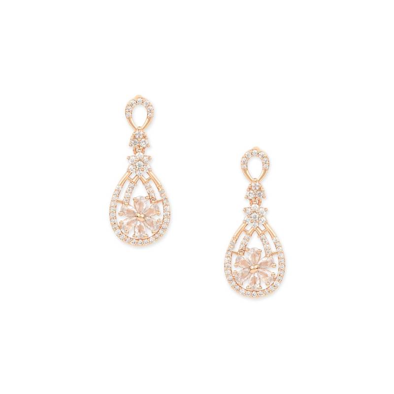 Valentine's Special Rose Gold Plated & White AD Studded Drop Earrings for Women 