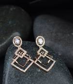 Valentine's Special Rose Gold Plated & White AD Studded Drop Earrings for Women 