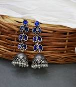 I Jewels Silver Oxidised Traditional Kundan & Stone Studded Jhumka Earrings For Women (E2979ZBl)