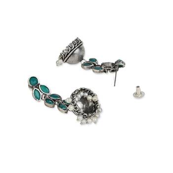 Silver Oxidised Traditional Kundan & Stone Studded Jhumka Earrings For Women (E2979ZG) 3
