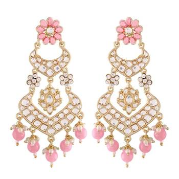 Alloy with Pearl Love Drop Earring for Women, Pink 1