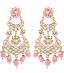 Alloy with Pearl Love Drop Earring for Women, Pink