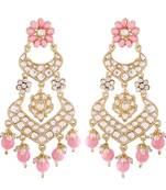 Alloy with Pearl Love Drop Earring for Women, Pink