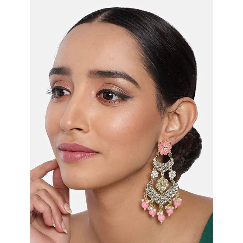 Alloy with Pearl Love Drop Earring for Women, Pink