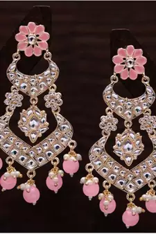 Alloy with Pearl Love Drop Earring for Women, Pink