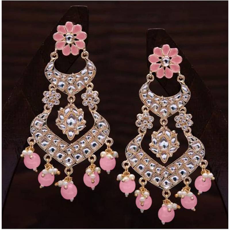Alloy with Pearl Love Drop Earring for Women, Pink