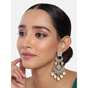 Alloy with Pearl Love Drop Earring for Women, White 2