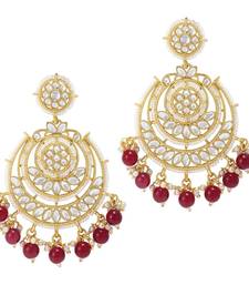 Gold Plated Intricately Designed Traditional Beaded Chandbali Earrings Glided With Kundans & Pearls 
