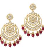 Gold Plated Intricately Designed Traditional Beaded Chandbali Earrings Glided With Kundans & Pearls 