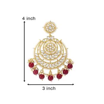 Gold Plated Intricately Designed Traditional Beaded Chandbali Earrings Glided With Kundans & Pearls  3