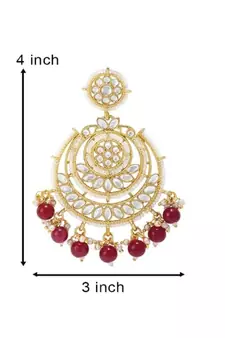 Gold Plated Intricately Designed Traditional Beaded Chandbali Earrings Glided With Kundans & Pearls 