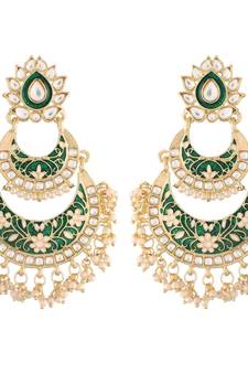 Women's Gold Plated Intricately Designed Traditional Meenakari Earrings Glided with Kundans & Pearls 