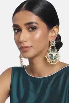 Women's Gold Plated Intricately Designed Traditional Meenakari Earrings Glided with Kundans & Pearls 