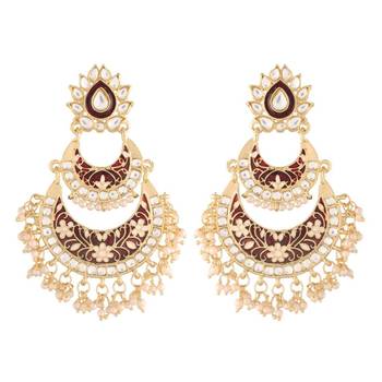Women's Gold Plated Intricately Designed Traditional Meenakari Earrings Glided with Kundans & Pearls  1