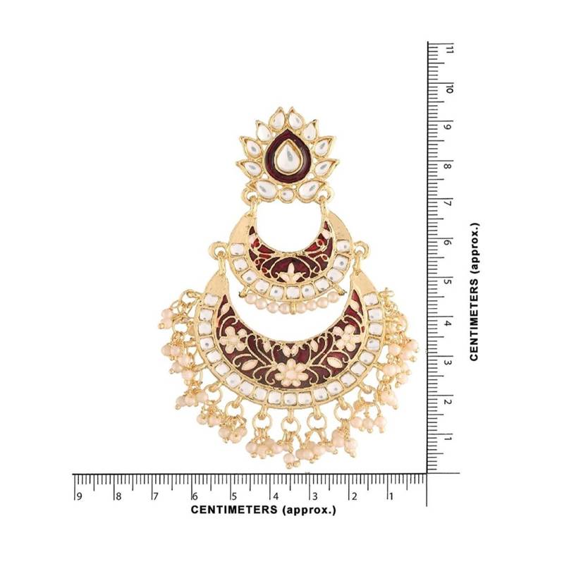 Women's Gold Plated Intricately Designed Traditional Meenakari Earrings Glided with Kundans & Pearls 