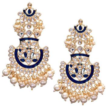 Women's Gold Plated Intricately Designed Traditional Meenakari Earrings Glided with Kundans & Pearls  1
