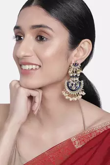 Women's Gold Plated Intricately Designed Traditional Meenakari Earrings Glided with Kundans & Pearls 