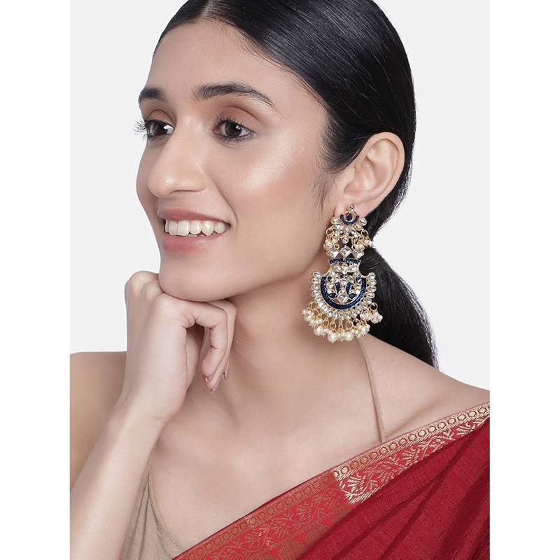 Women's Gold Plated Intricately Designed Traditional Meenakari Earrings Glided with Kundans & Pearls 