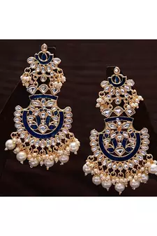 Women's Gold Plated Intricately Designed Traditional Meenakari Earrings Glided with Kundans & Pearls 