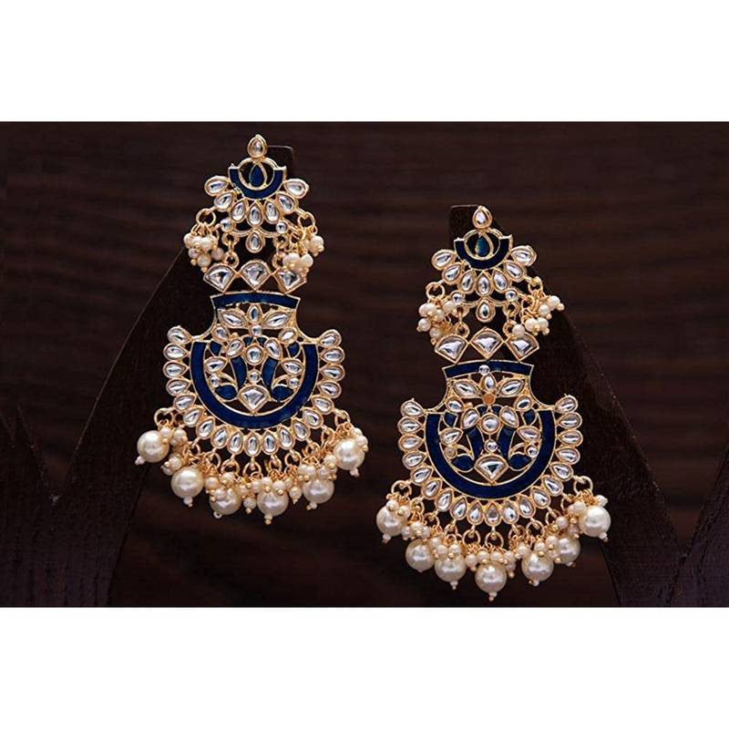Women's Gold Plated Intricately Designed Traditional Meenakari Earrings Glided with Kundans & Pearls 