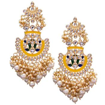 Gold Plated Traditional Handcrafted Meenakari Chandelier Earrings Glided With Pearl  1