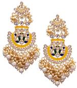 Gold Plated Traditional Handcrafted Meenakari Chandelier Earrings Glided With Pearl 