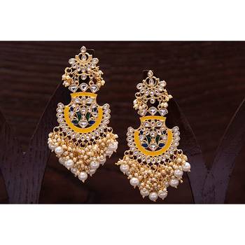 Gold Plated Traditional Handcrafted Meenakari Chandelier Earrings Glided With Pearl  3