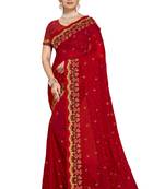 Red embroidered georgette saree with blouse