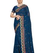 Teal embroidered georgette saree with blouse