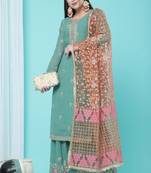 Green Embroidered Faux Georgette Salwar Free size full stitched Up To 42" Size