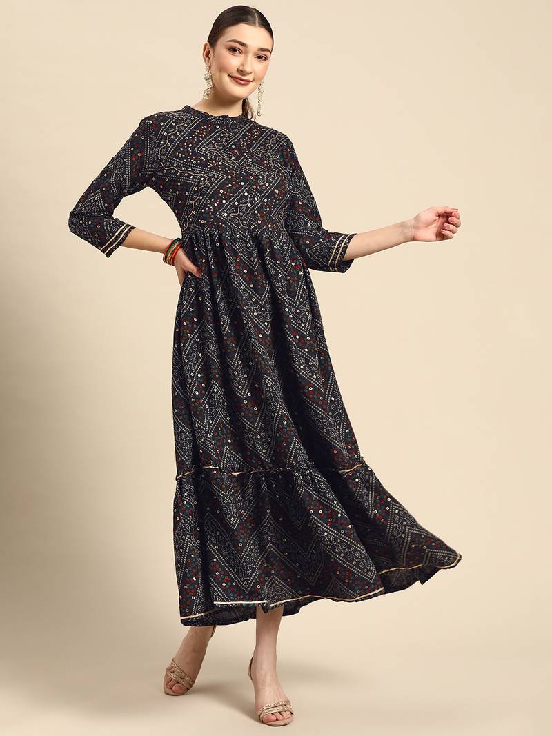 Blue printed rayon kurtas-and-kurtis