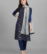 Blue plain viscose ethnic-kurtis