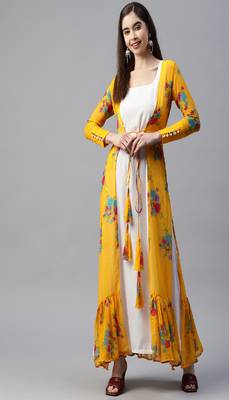 SHADES Georgette yellow shrug paired with white tunic (set of 2) 1