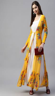 SHADES Georgette yellow shrug paired with white tunic (set of 2) 4