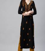 SHADES Chikankari black cotton kurti with mustard embroidery