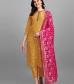 Mustard embroidered viscose ethnic-kurtis