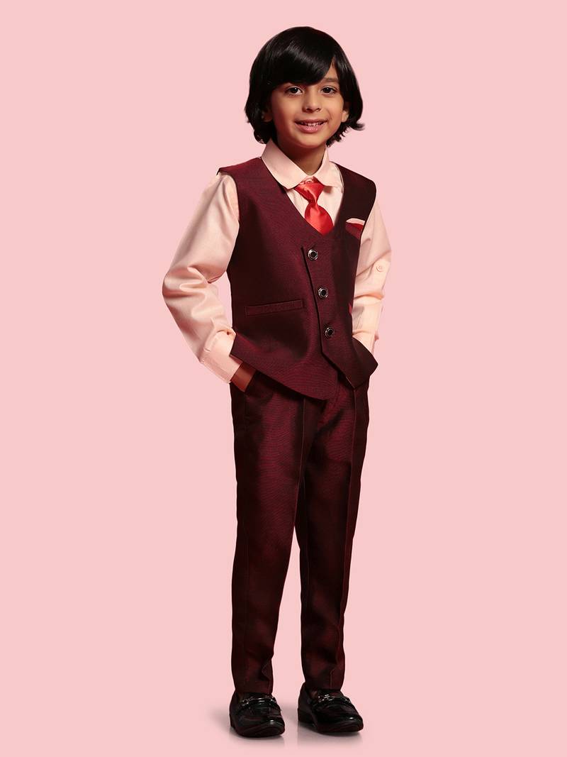 Maroon plain cotton silk boyssuit AJ Dezines 4037036