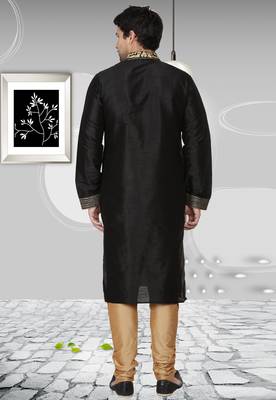 Black embroidered art dupion silk kurta-pajama 3