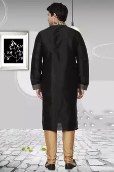 Black embroidered art dupion silk kurta-pajama