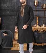 Black embroidered art dupion silk kurta-pajama
