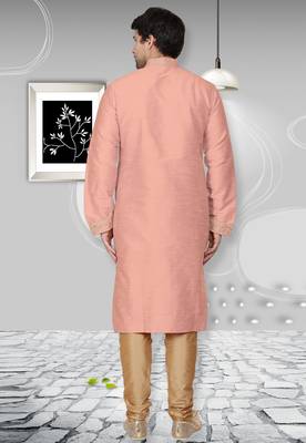 Beige embroidered art dupion silk kurta-pajama 2