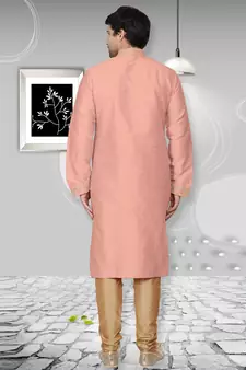 Beige embroidered art dupion silk kurta-pajama