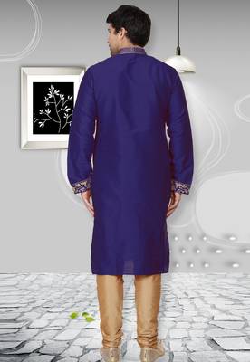 Blue embroidered art dupion silk kurta-pajama 3
